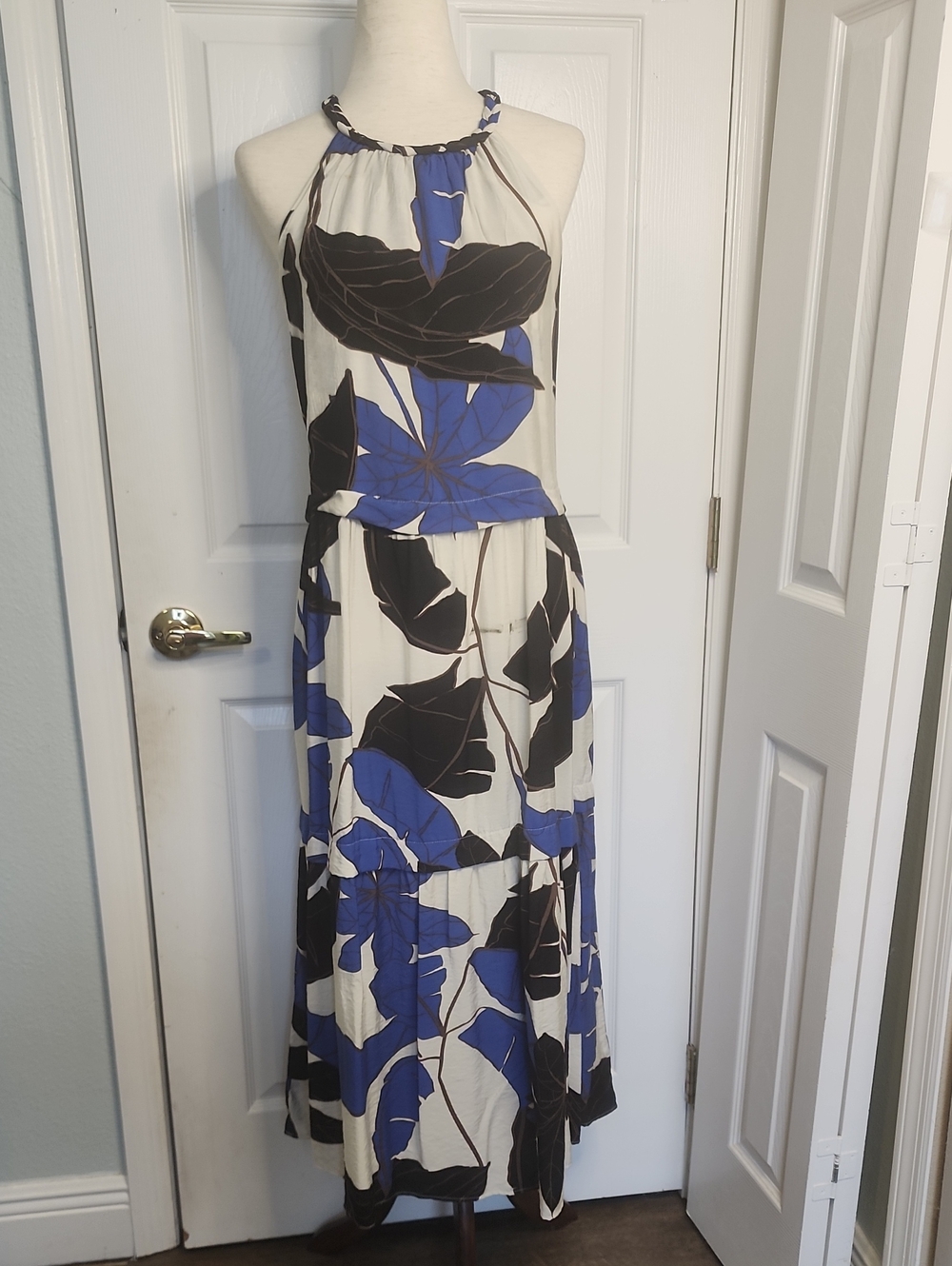 Sofia by sofia vergara Blue, Black & Cream Halter Maxi Dress